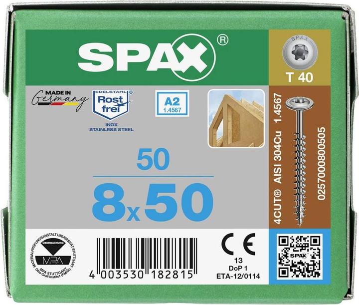 Produktbild Spax Tellerkopfschraube R 88193 m.Spitze/T-STAR TG 8 x 50/46-T40 A 2 (50 Schrauben pro Stück)