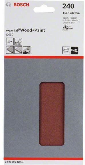 Produktbild Bosch Professional Zubehör Schleifblatt C430, 115 x 230 mm, 240, 14 Löcher, 10er-Pack (240)