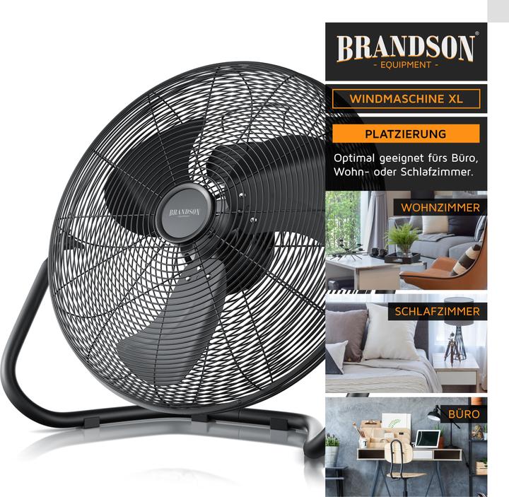 Produktbild Brandson Windmaschine 53,5 cm Ø, Retro Bodenventilator 200W neigbar, Tragegriff, hoher Luftdurchsatz, schwarz (67 dB)