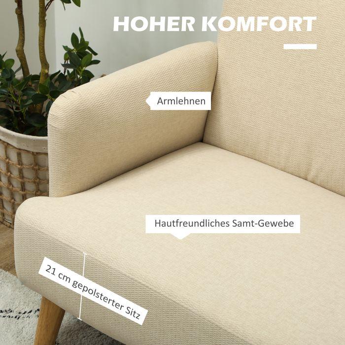 Actual product image Swisshandel24 2 Sitzer Sofa, Kleine Couch mit Samtoptik, Holzbeine für Wohnzimmer Creme (2 person sofa)