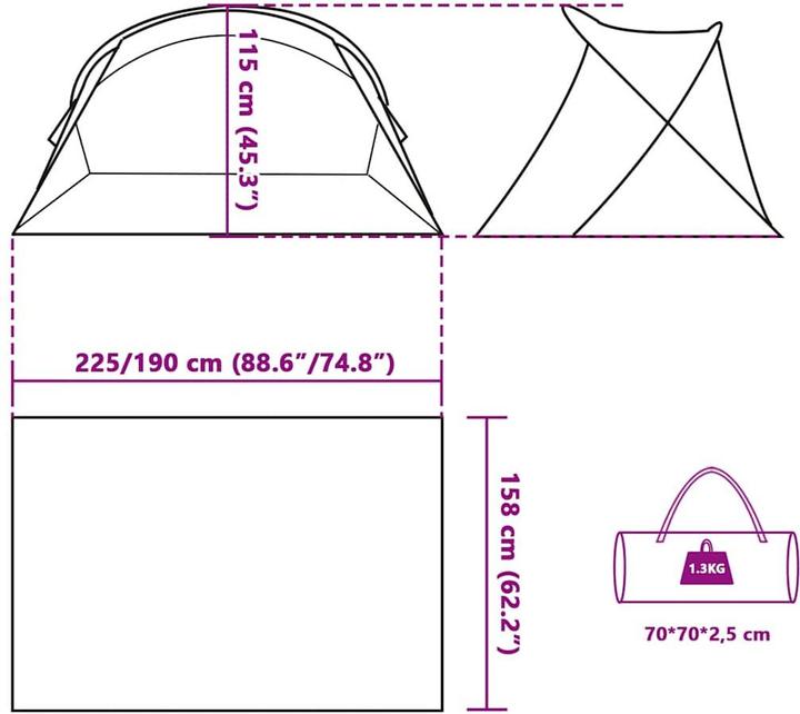 Actual product image VidaXL Beach tent 2 person pop-up waterproof (beach tent, 1.30 kg, 2 persons)
