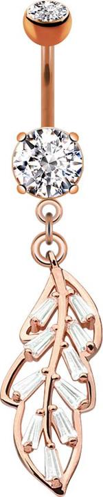 Star Piercing Banane rosegold mit zwei Kugeln Kristall silber Anhänger Prinzessblatt (Messing, Chirurgenstahl 316L)