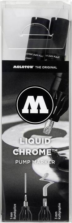 Actual product image Molotow Liquid Chrome Marker Calligraphy Set (bullet tip 1.0mm and calligraphy tip 3.0mm, special tip) (Black, 3 mm, 2 x)