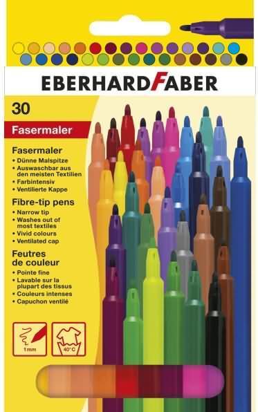 Immagine prodotto EberhardFaber Penne sottili con punta in fibra, scatola di cartone da 30 pezzi (Multicolore, 30 x)