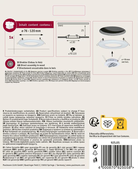 Image du produit Paulmann Adaptateur à encastrer 50 W 92505 Blanc