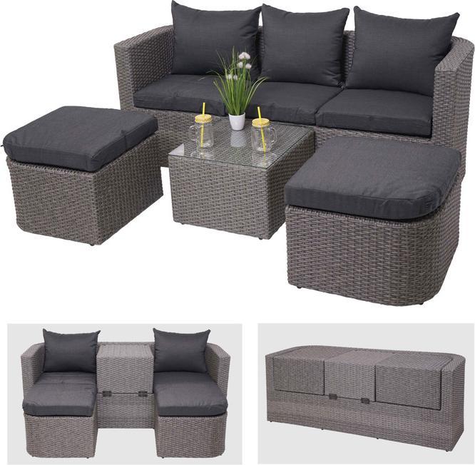 Image du produit Swisshandel24 3in1 Set, Garden/Lounge Set Sun Island, rotin demi-rond en polypropylène filé - Gris, coussins anthr