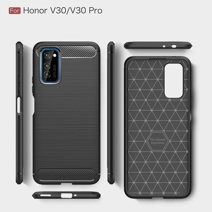 Actual product image König Design Case Mobile Protection for Huawei Honor V30 Case Cover Bumper Carbon Optics TPU Blue (Honor V30)