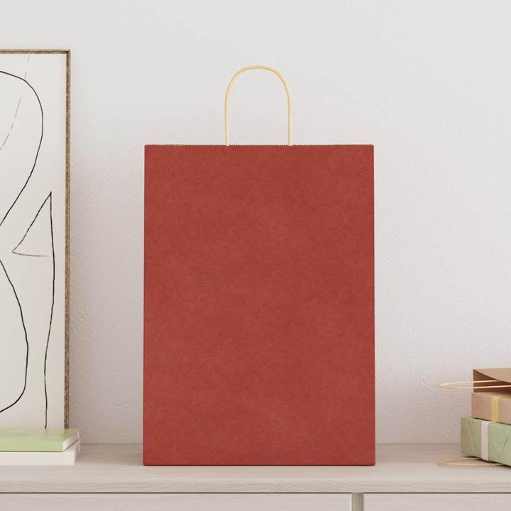 Immagine prodotto VidaXL Sacchetti di carta kraft 50 pezzi con maniglia rossa 32x17x44 cm (Borsa da regalo, 50 x)