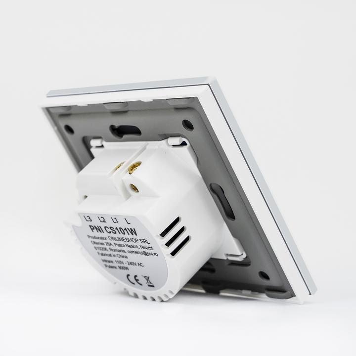 Actual product image PNI Single conductor switch and cross switch with touch CS101W made of glass, white with LED