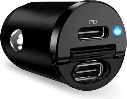 Actual product image Puro Mini Car Fast Charger - Ładowarka samochodowa 2 x USB-C Power Delivery 30 W (czarny)