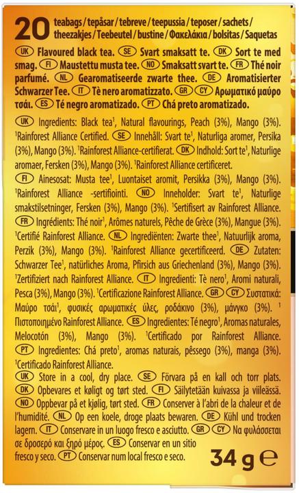 Nährwerte und Zutaten Lipton Pfirsich und Mango (34 g)