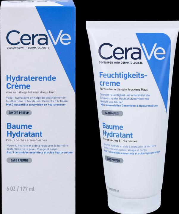 Produktbild CeraVe Feuchtigkeitscreme: Reichhaltige Creme für trockene bis sehr trockene Haut für Gesicht und Körper (Körpercreme, 177 ml)