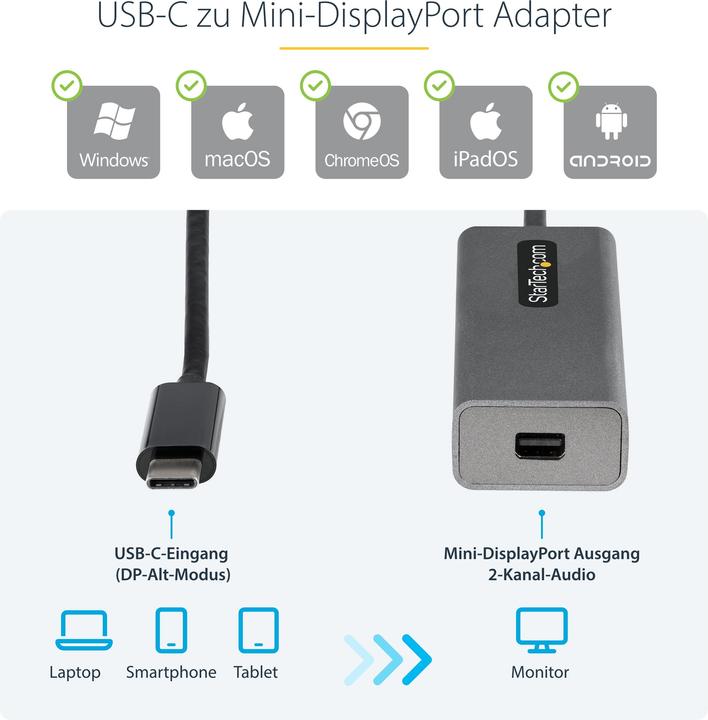 Image du produit StarTech Adaptateur USB C vers mDP (USB-C, 30.60 cm)