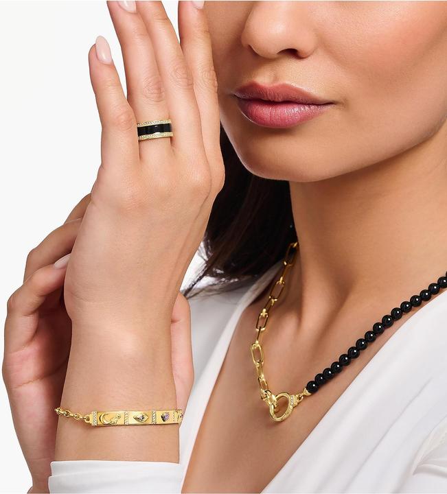 Produktbild Thomas Sabo Bandring mit schwarzer Kaltemaille und weissen Steinen vergoldet (54, 925 Silber)