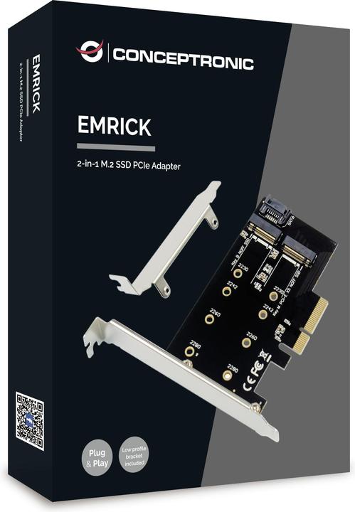 Actual product image Conceptronic EMRICK 2-in-1 M.2 SSD PCIe Adapter SATA AHCI NVMe