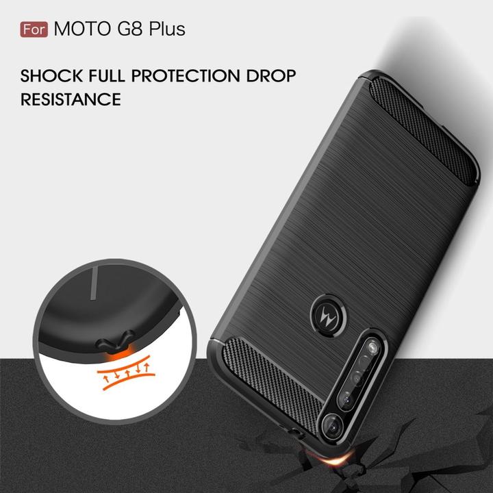 Produktbild König Design Hülle Handy Schutz für Motorola G8 Plus Case Cover Bumper Carbon Optik TPU Blau (Motorola Moto G8 Plus)
