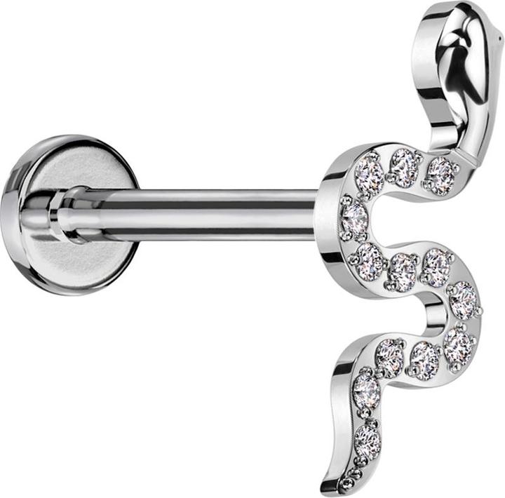 Produktbild Star Piercing Micro Labret Innengewinde silber Schlange silber Kristalle silber (ohne Messing, Titan G23)