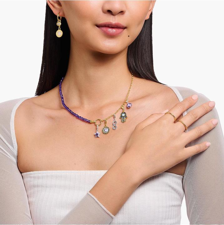 Produktbild Thomas Sabo Member Charm Halskette mit Gliedern und imitiertem Amethyst vergoldet (Emaille, 925er Silber, 40 - 45 cm)
