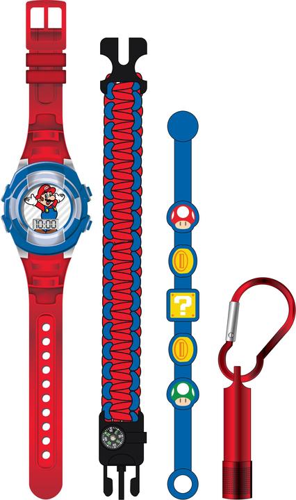Produktbild Accutime Armbanduhr Set Super Mario mit Accessoires, Kinder LCD-Uhr mit digitaler Anzeige, blinkende