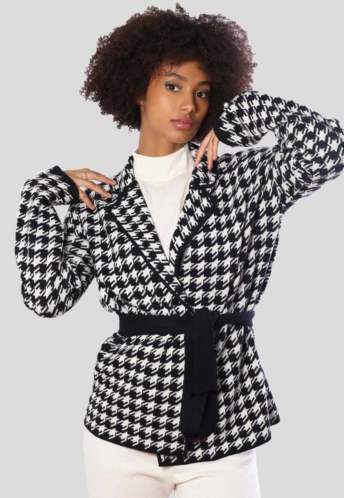 Actual product image Bellemere Cardigan Two-Tone Cashmere-Merino Houndstooth (L)