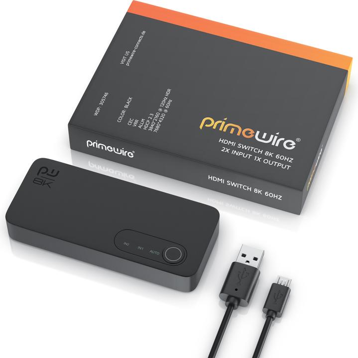Immagine prodotto Primewire Splitter HDMI a 2 porte, switch HDMI in alluminio 8K 2 in 1 Out UHD, distributore, switcher, 4K 3D
