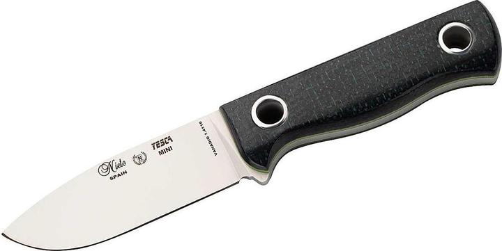 Actual product image Nieto Belt knife YESCA MINI, steel 1.4116, fibreglass layers, green burlap Micarta scales, hollow (7.50 cm)