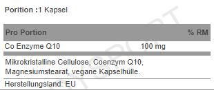 Nährwerte und Zutaten Alpine Labs Coenzyme Q10 (60 Stück, Kapseln)