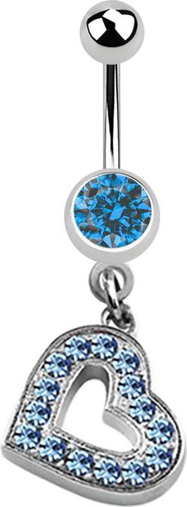 Star Piercing Banane silber mit Anhänger Herz und Kristall hellblau (Chirurgenstahl 316L, ohne Messing)