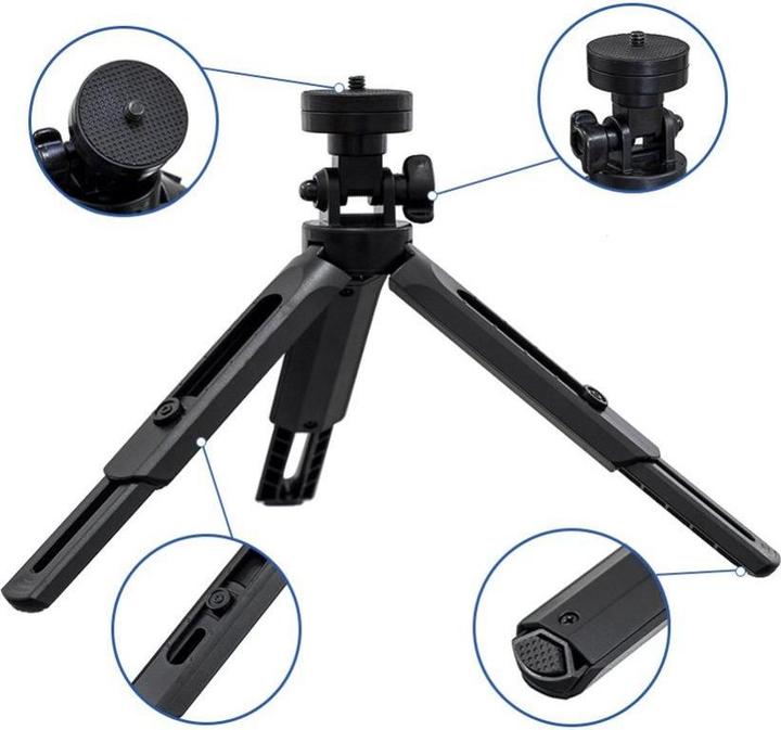 Productafbeelding Hurtel Mini statief met telefoonhouder selfie stick camera GoPro houder zwart (Plastic)