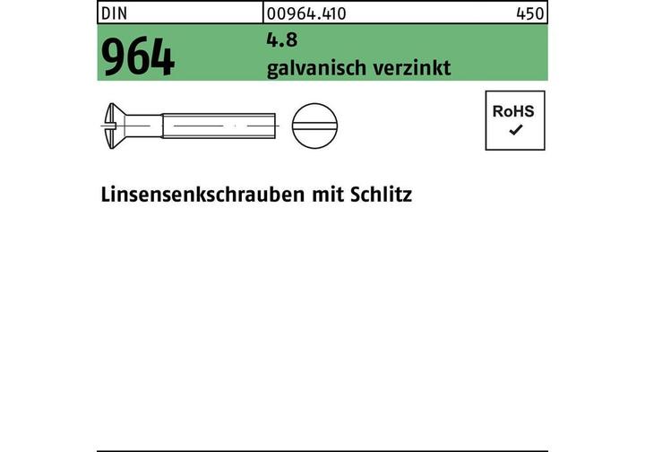 Produktbild Linsensenkschraube DIN 964 Schlitz M8x 50 4.8 galv.verz. 100 StÃ¼ck (100 Schrauben pro Stück)