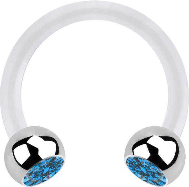 Star Piercing Micro Circular Barbell transparent mit zwei Kugeln silber Kristall hellblau (Bioflex, Chirurgenstahl 316L, ohne Messing)