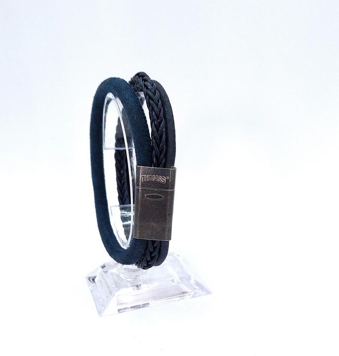 Produktbild Thomss Lederarmband No.17 Unisex Leder Blau & Edelstahlverschluss Matt Umfang 22.5cm (22.50 cm, Edelstahl, 100% Leder)