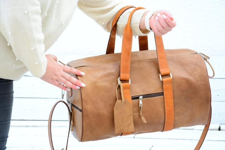 Only-Bags.Store Hellbraune Reisetasche aus Leder, Reisetasche, Wochenendtasche im Vintage-Look