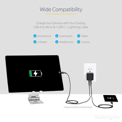 Produktbild StarTech 2 Port USB Ladegerät / Netzteil - 2-fach Ladestecker 17 Watt / 3.4 Amp - Dual Reiseladegerät 110... (17 W)