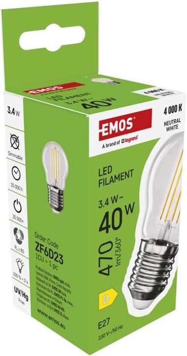 Produktbild Emos LED Lampe Filament Mini Globe / E27 / 3,4 W (40 W) / 470 lm / Neutral Weiss (E27, 3.40 W, 470 lm, 1 x, D)