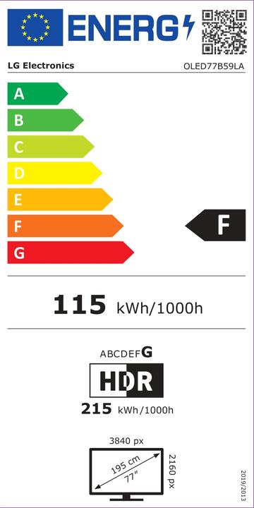 Energy Label LG OLED77B59LA (77", B5, OLED, 4K, 2025)
