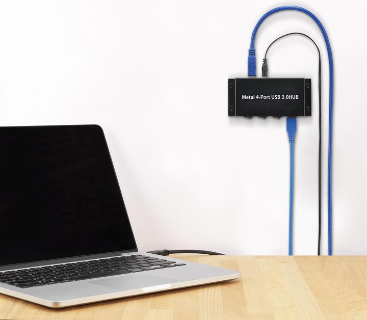 Actual product image Renkforce 4 Port USB 3 Hub Metal, switchable (USB-B, 4 Ports)