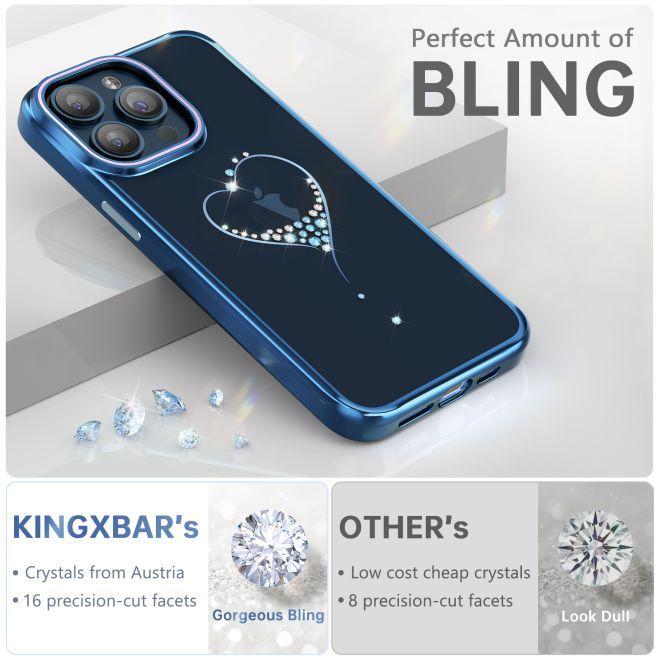 Produktbild Kingxbar Wish Series Silikonhülle mit Kristallen für iPhone 15 Pro – Blau (Apple iPhone 15 Pro)