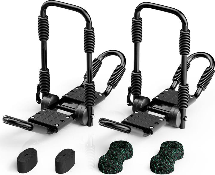 Actual product image Wiltec Roof Rack for Kayaks 2 Pieces Folding J Shape Aluminium Car Kayak Canoe incl. Fastening Straps