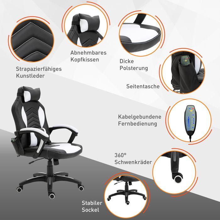 Produktbild SportNow Bürostuhl Gaming Stuhl mit Massage- und Wärmefunktion