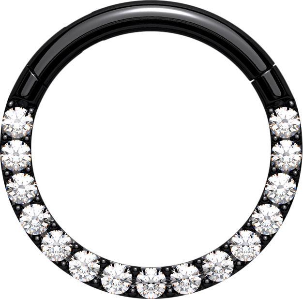 Produktbild Star Piercing Segmentring klappbar schwarz front Kristalle silber (Chirurgenstahl 316L, ohne Messing)