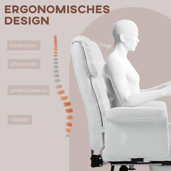 Produktbild Swisshandel24 Bürostuhl, Ergonomisch Schreibtischstuhl mit Liegefunktion, Lendenkissen, Weiss