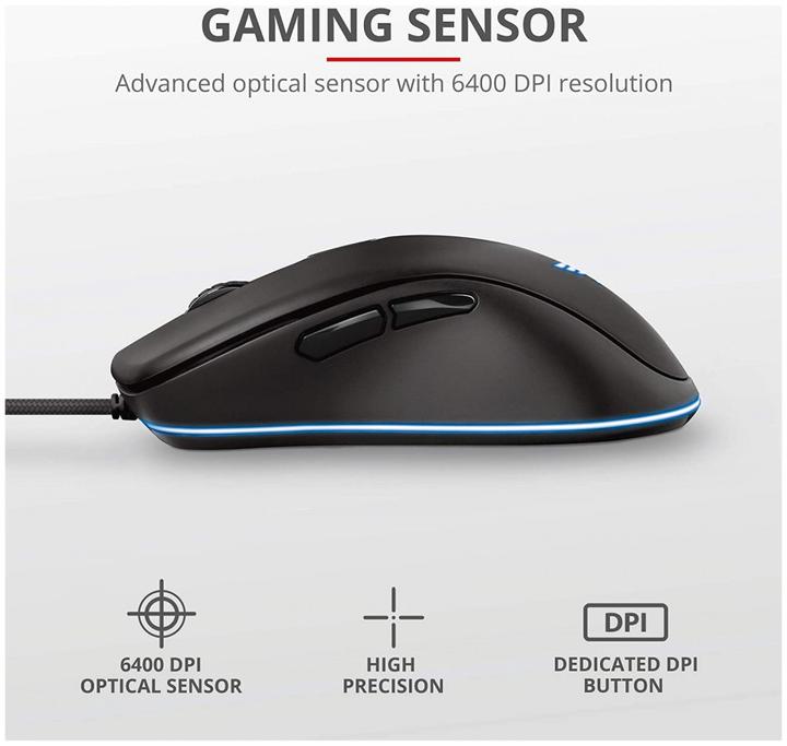 Actual product image Trust GXT 930 Jacx Mouse right USB Type-A Optical 6400 DPI (Cable)