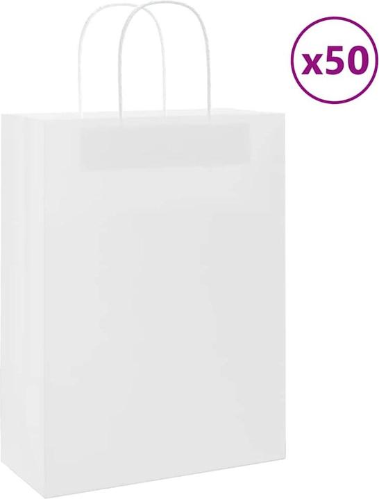 Immagine prodotto VidaXL Sacchetti di carta kraft 50 pezzi con manico bianco 26x12x35 cm (Borsa da regalo, 50 x)