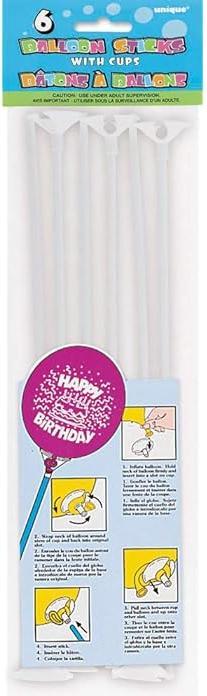 Actual product image Unique Plain Balloon Sticks (Pack of 6) (6 x)