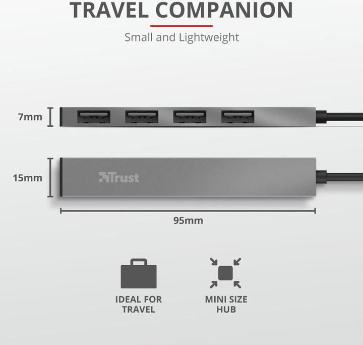 Produktbild Trust I/O-HUB MINI-USB 4PORT/23786 (USB-A, 4 Ports)