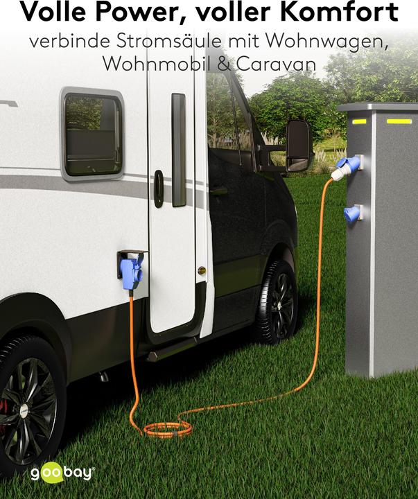 Produktbild Goobay CEE-Adapterleitung, CEE-Stecker auf 90° CEE-Kupplung und Schutzkontakt-Kupplung, 1,5 m (1.50 m, CEE)