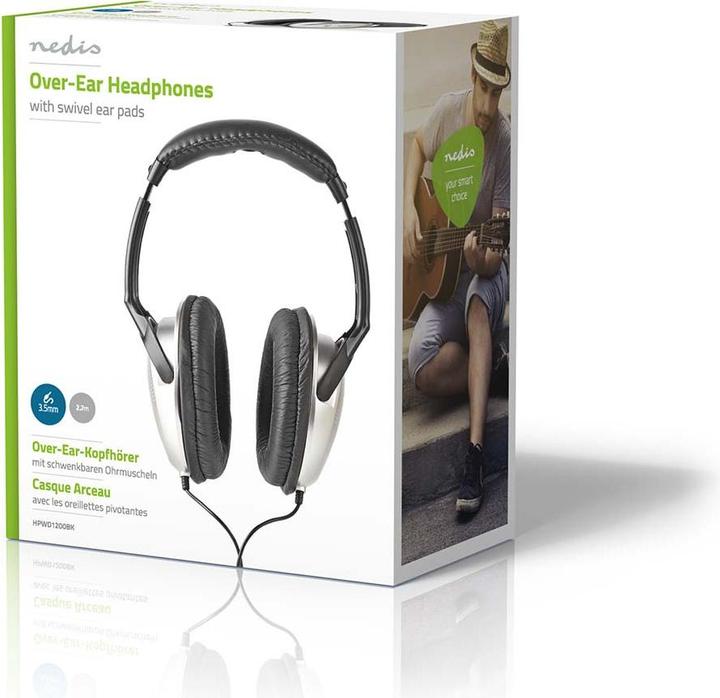 Actual product image Nedis Over-Ear Headphones Wired | Cord length: 2.70 m | Volume control | Black / Silver (Cable)