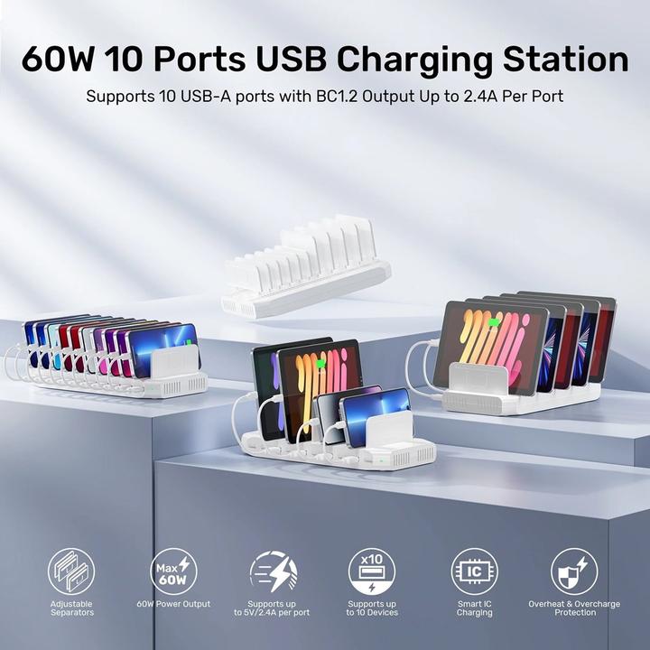 Immagine prodotto Unitek STACJA ŁADUJĄCA 10X USB 2.4A 60W BIAŁA (60 W)