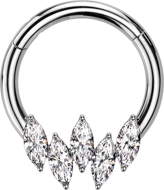 Produktbild Star Piercing Micro Segmentring klappbar silber fünf Ovale Kristalle silber (Chirurgenstahl 316L, ohne Messing)